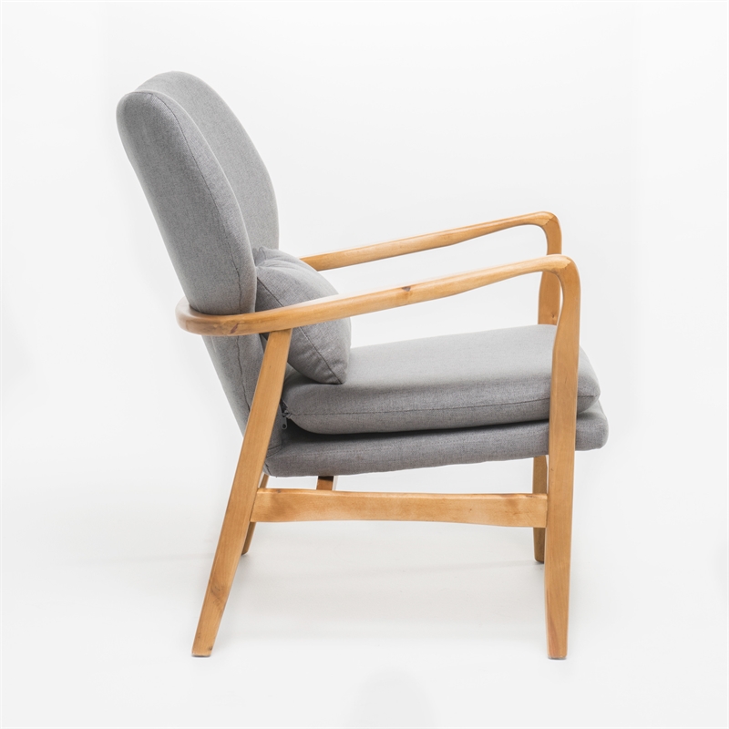 Keya Accent Chair- 1 Pillow- Gray- Button Tufted Back- Light Brown Wood
