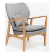 Keya Accent Chair- 1 Pillow- Gray- Button Tufted Back- Light Brown Wood