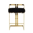Suki 30 Inch Barstool Chair- Black Faux Fur Seat- Gold Cantilever Base