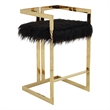 Suki 30 Inch Barstool Chair- Black Faux Fur Seat- Gold Cantilever Base