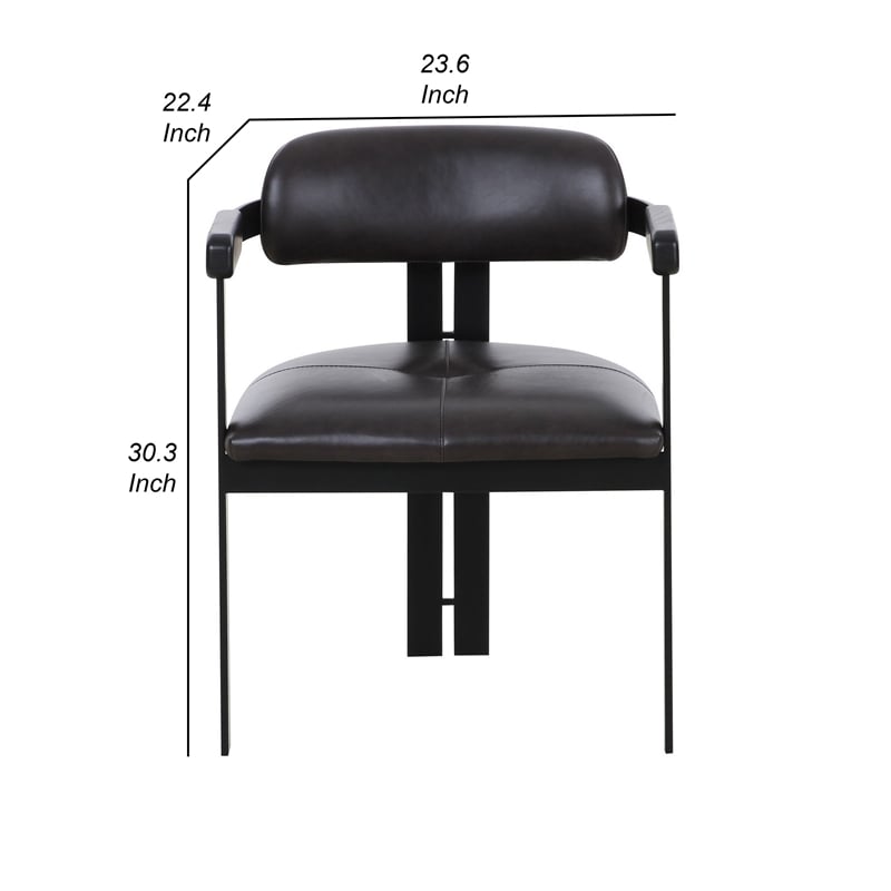 Anta Dining Chair- Black Iron Slats Back- Dark Brown Genuine Leather