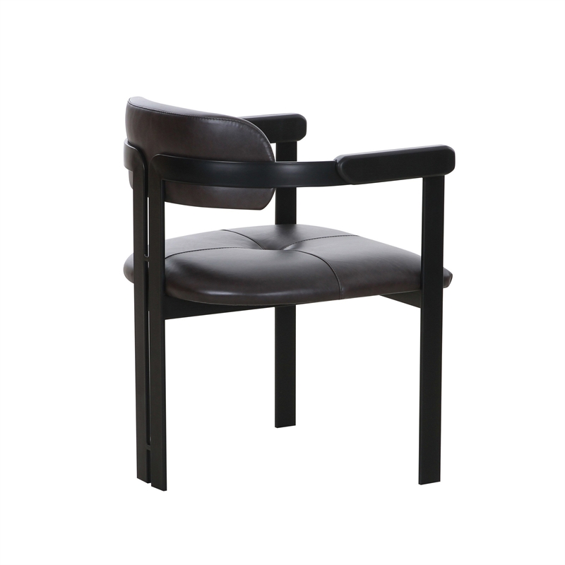 Anta Dining Chair- Black Iron Slats Back- Dark Brown Genuine Leather