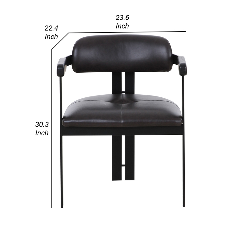 Anta Dining Chair- Black Iron Slats Back- Dark Brown Genuine Leather