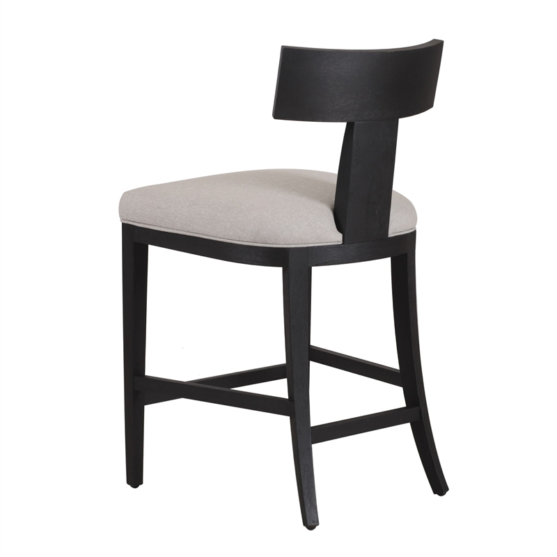 Cid Sten 27 Inch Counter Height Chair- T Shape Back- Beige Linen- Black