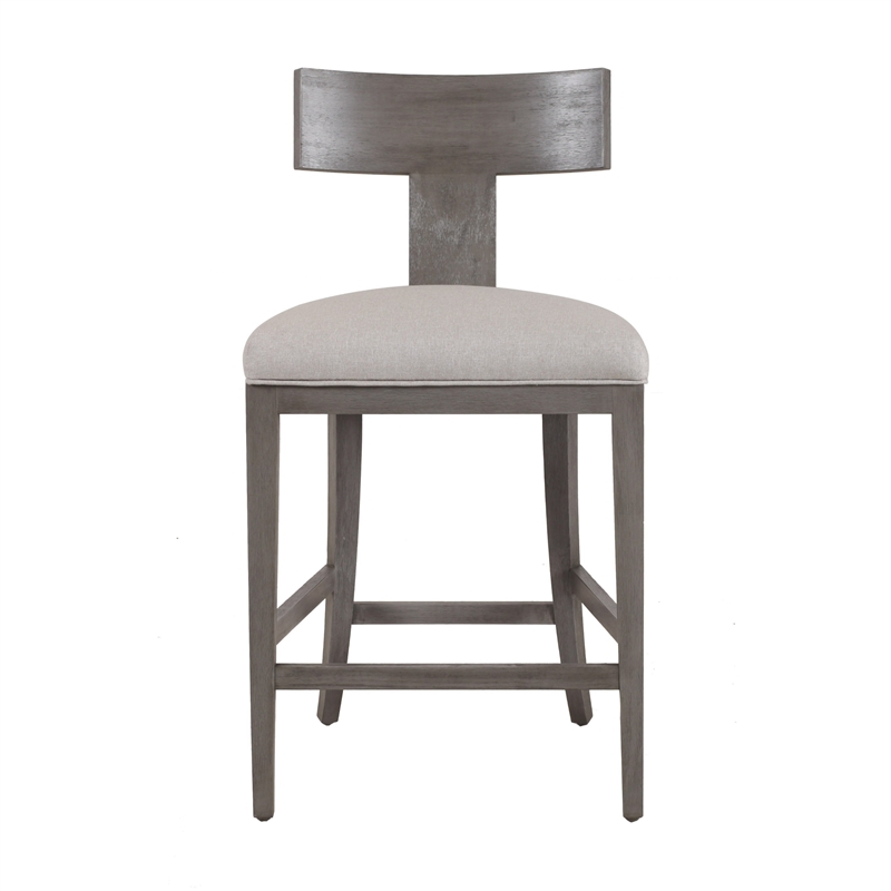 Cid Sten 27 Inch Counter Height Chair- T Shape Back- Soft Beige Linen- Gray