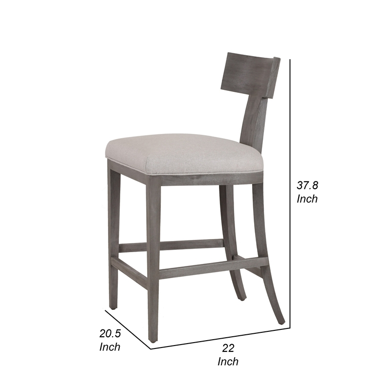 Cid Sten 27 Inch Counter Height Chair- T Shape Back- Soft Beige Linen- Gray