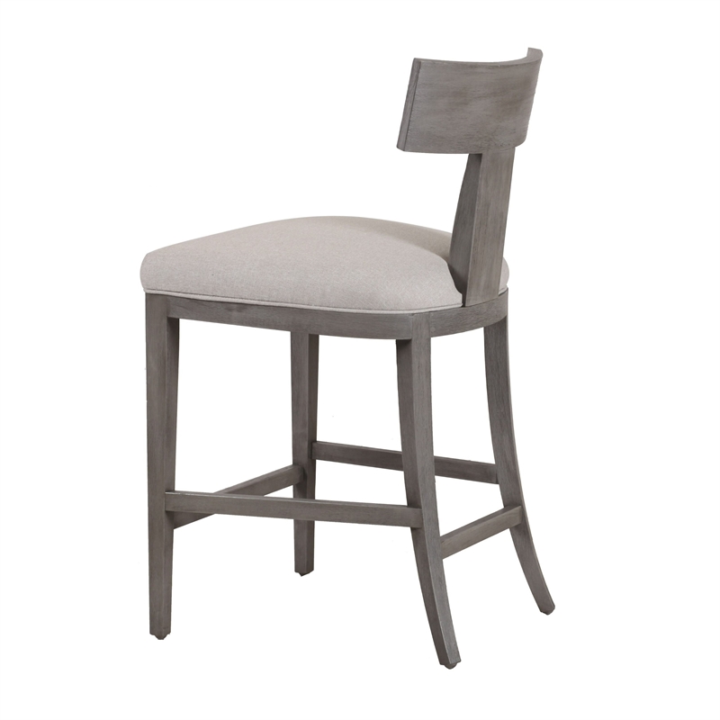 Cid Sten 27 Inch Counter Height Chair- T Shape Back- Soft Beige Linen- Gray