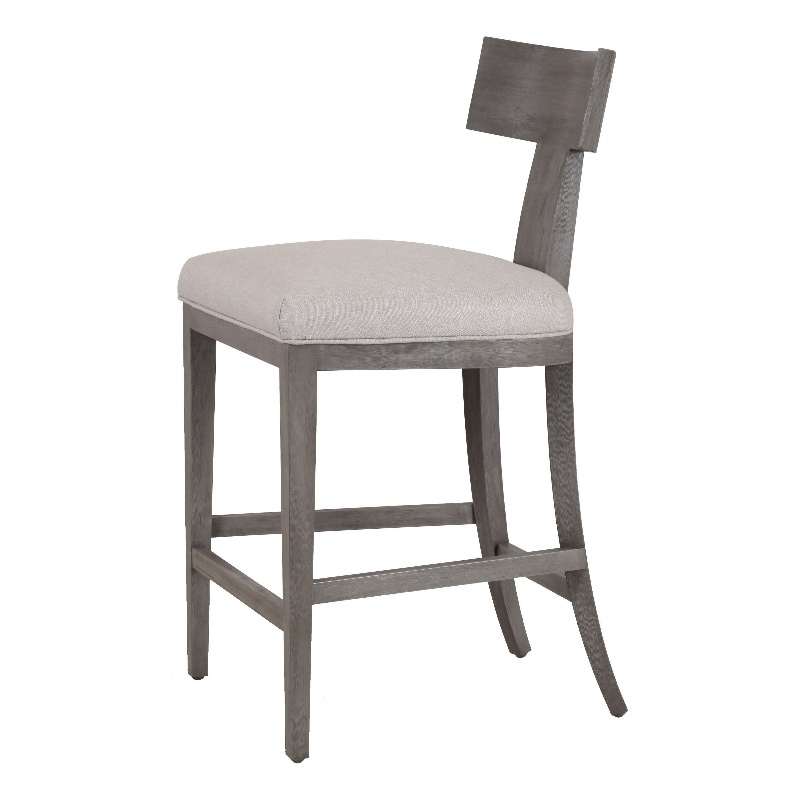 Cid Sten 27 Inch Counter Height Chair- T Shape Back- Soft Beige Linen- Gray