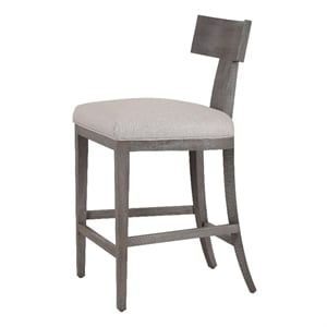 Cid Sten 27 Inch Counter Height Chair- T Shape Back- Soft Beige Linen- Gray