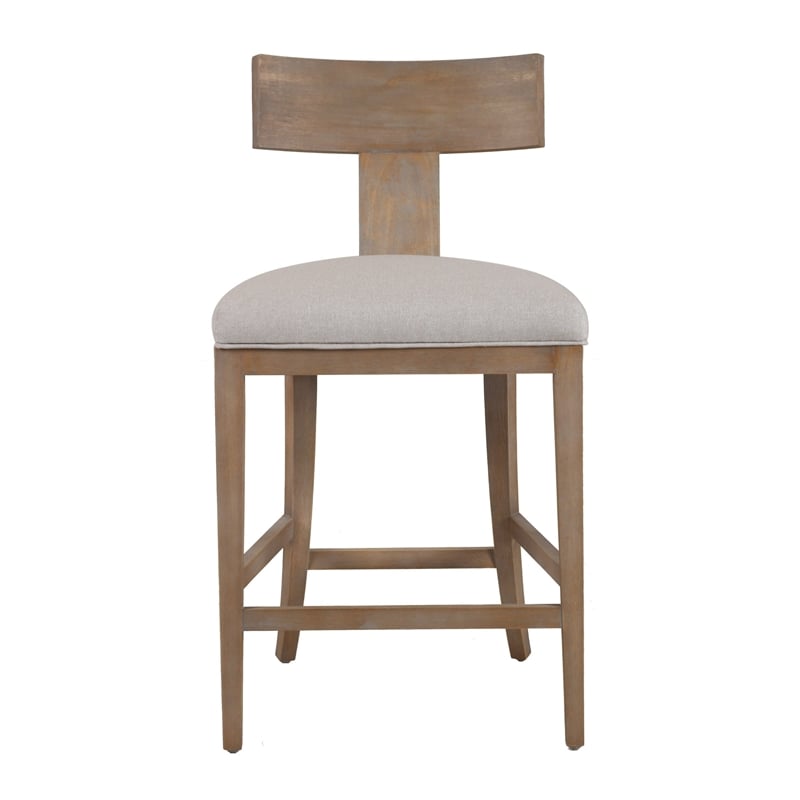 Cid Sten 27 Inch Counter Height Chair- T Shape Back- Beige Linen- Brown