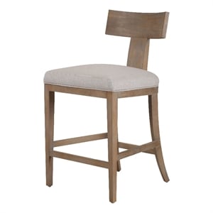 Cid Sten 27 Inch Counter Height Chair- T Shape Back- Beige Linen- Brown