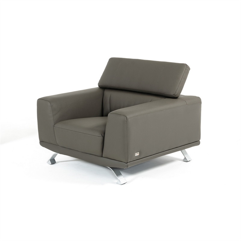 Reno Brooke Accent Chair- Dark Gray Faux Leather- Adjustable Headrest