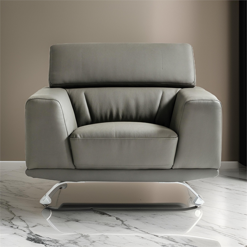 Reno Brooke Accent Chair- Dark Gray Faux Leather- Adjustable Headrest