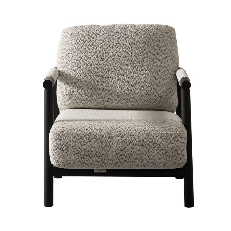 Cid Bali 28 Inch Accent Chair- Gray Polyester- Cushions- Black Metal- Wood