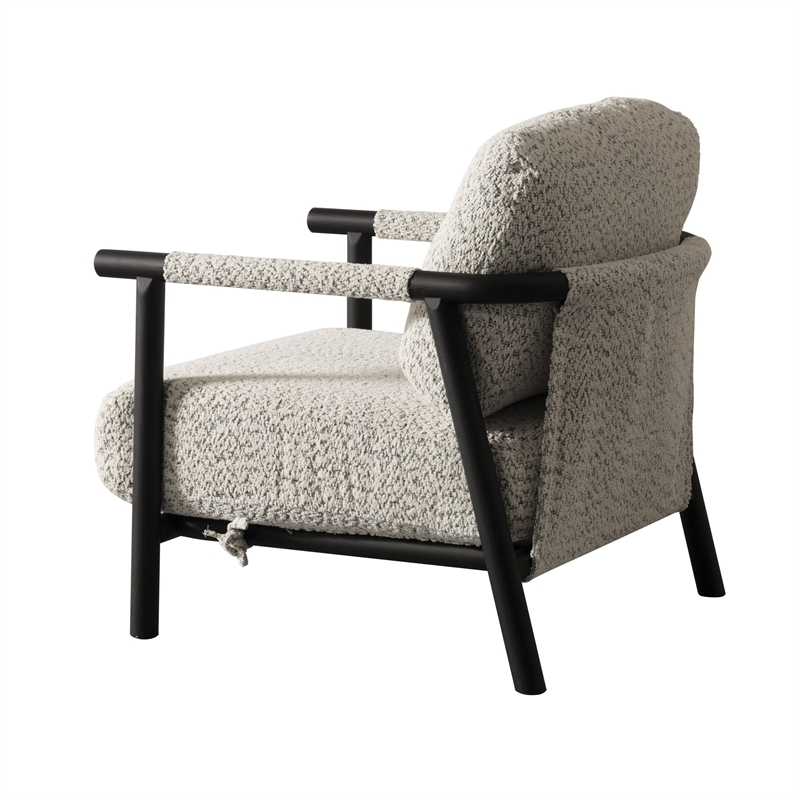 Cid Bali 28 Inch Accent Chair- Gray Polyester- Cushions- Black Metal- Wood