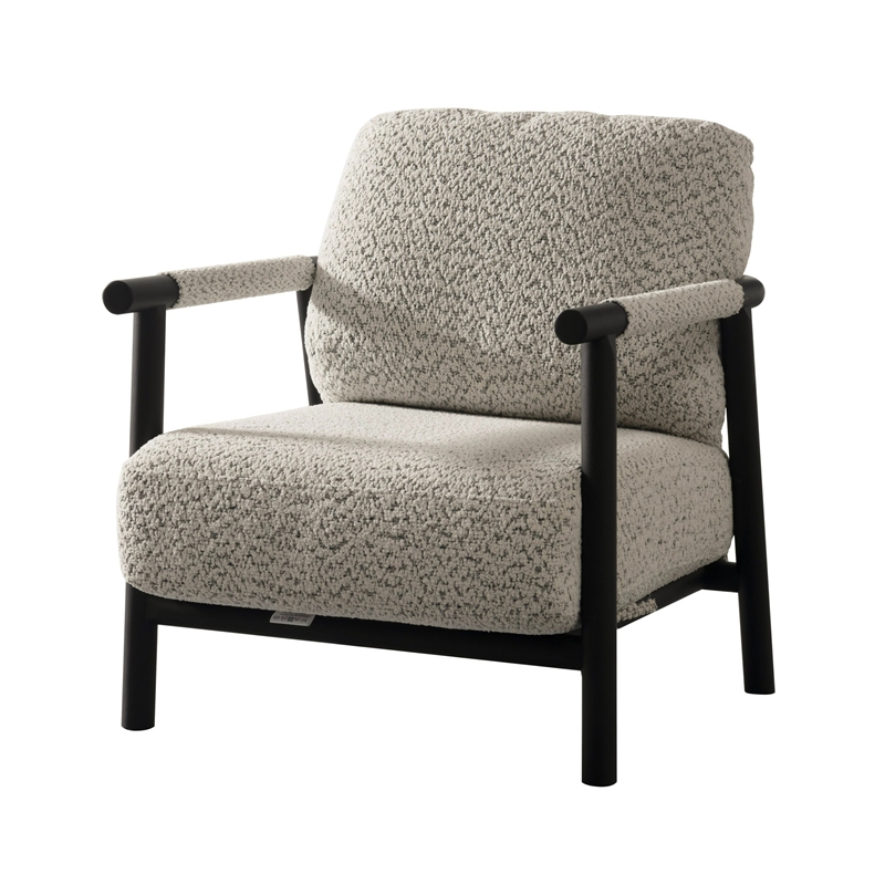 Cid Bali 28 Inch Accent Chair- Gray Polyester- Cushions- Black Metal- Wood