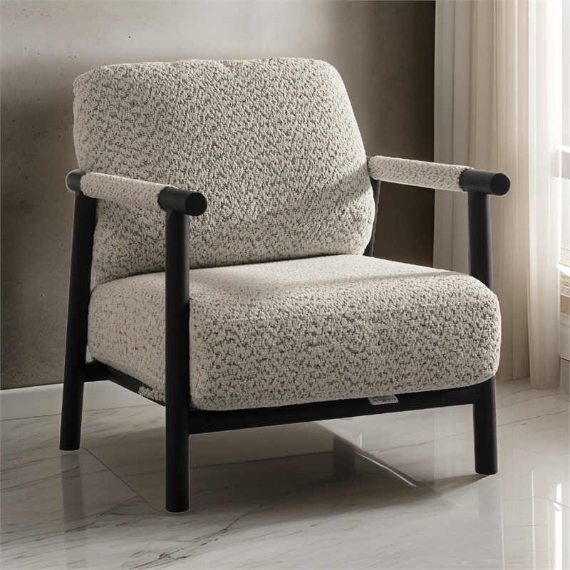 Cid Bali 28 Inch Accent Chair- Gray Polyester- Cushions- Black Metal- Wood