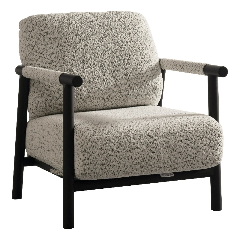 Cid Bali 28 Inch Accent Chair- Gray Polyester- Cushions- Black Metal- Wood