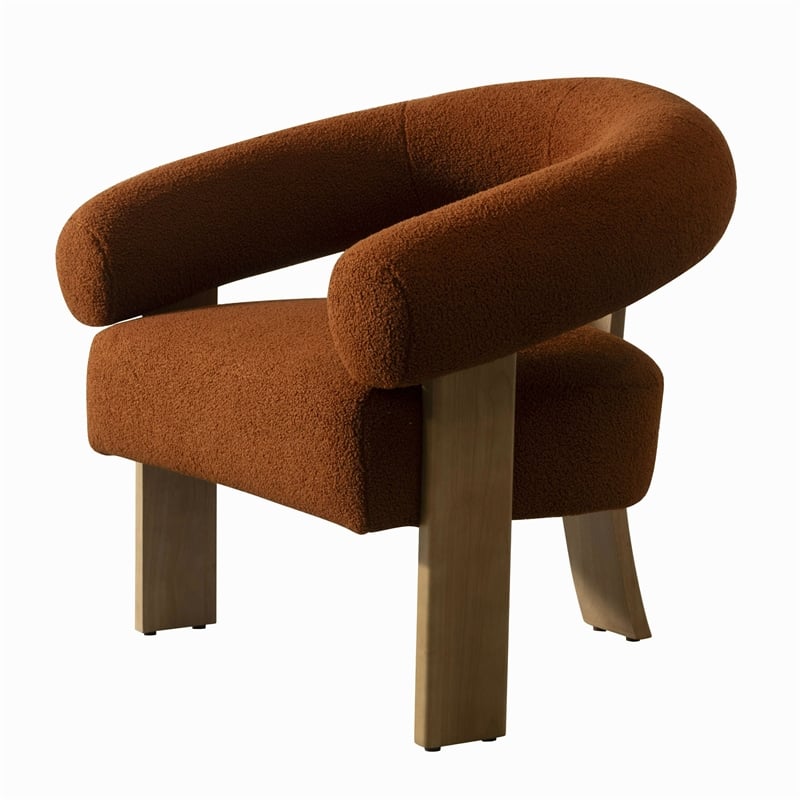 Cid Nico 35 Inch Accent Chair- Rust Brown Polyester- Flat Wood 3 Legs