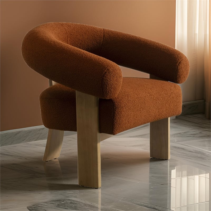 Cid Nico 35 Inch Accent Chair- Rust Brown Polyester- Flat Wood 3 Legs