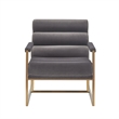 Cid Dave 27 Inch Accent Chair- Tufted Gray Velvet- Square Steel Legs- Brass