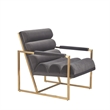 Cid Dave 27 Inch Accent Chair- Tufted Gray Velvet- Square Steel Legs- Brass