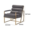 Cid Dave 27 Inch Accent Chair- Tufted Gray Velvet- Square Steel Legs- Brass