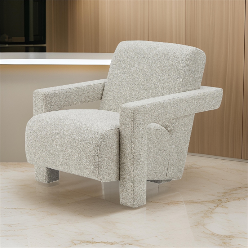 Cid Lily 28 Inch Accent Chair- Foam Cushioned Plush Beige Polyester Fabric