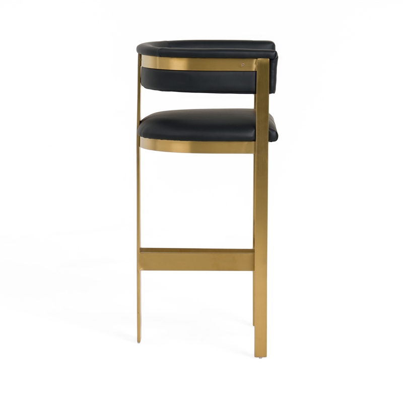 Cid Willow Barstool Chair- Black Faux Leather- Gold Metal Three Leg Base