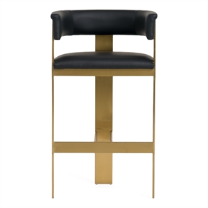 Cid Willow Barstool Chair- Black Faux Leather- Gold Metal Three Leg Base
