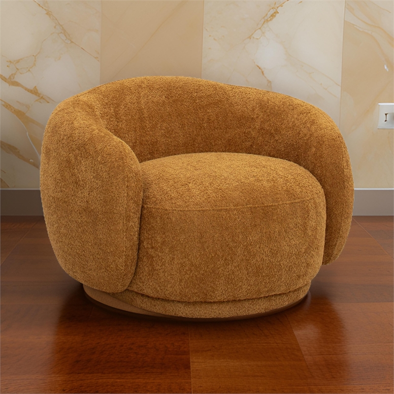 Reno Lucy 44 Inch Accent Curve Chair- Orange Fabric- Round Arms