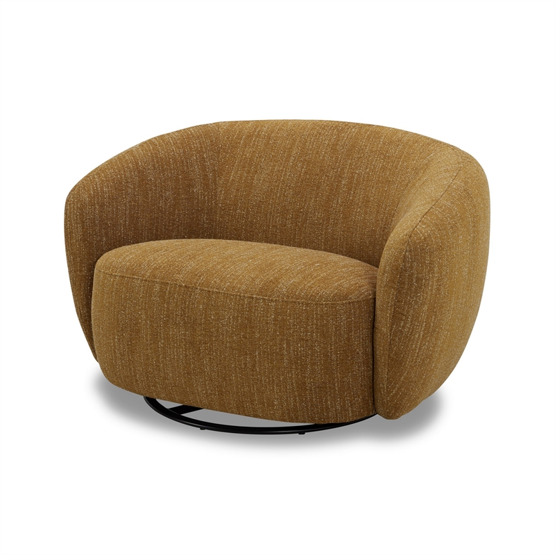 Reno Nori 47 Inch Swivel Accent Chair- Yellow Polyester- Solid Poplar Wood