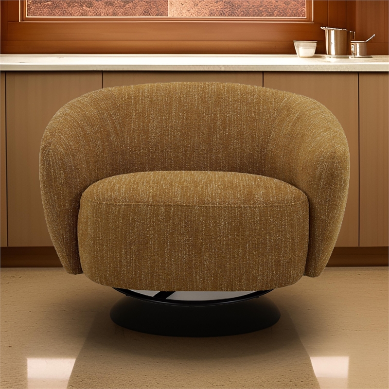 Reno Nori 47 Inch Swivel Accent Chair- Yellow Polyester- Solid Poplar Wood