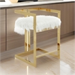 Suki 26 Inch Counter Height Chair- White Faux Fur- Gold Cantilever Base