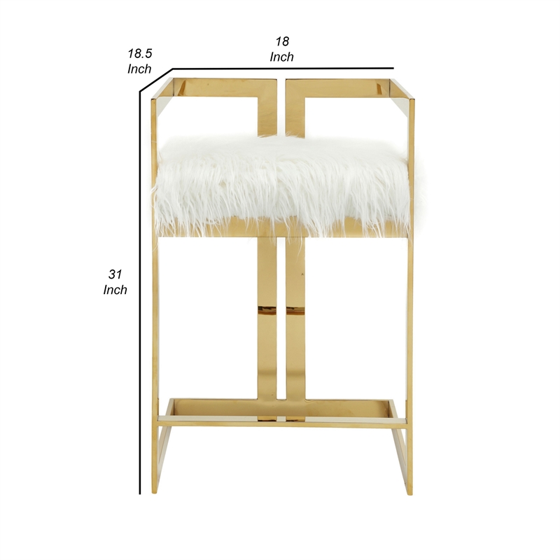 Suki 26 Inch Counter Height Chair- White Faux Fur- Gold Cantilever Base