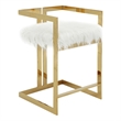 Suki 26 Inch Counter Height Chair- White Faux Fur- Gold Cantilever Base