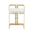 Suki 26 Inch Counter Height Chair- White Faux Fur- Gold Cantilever Base