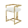 Suki 26 Inch Counter Height Chair- White Faux Fur- Gold Cantilever Base