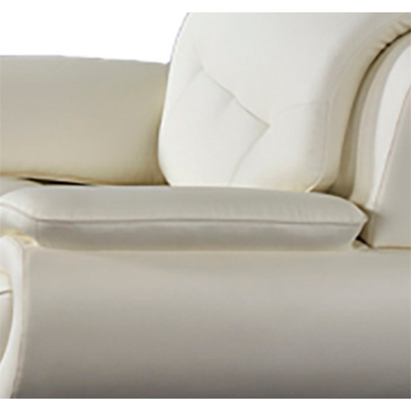 Olaf 50 Inch Sofa Chair- Tufted Ivory Faux Leather- Chrome Metal- Wood