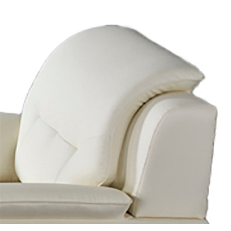 Olaf 50 Inch Sofa Chair- Tufted Ivory Faux Leather- Chrome Metal- Wood