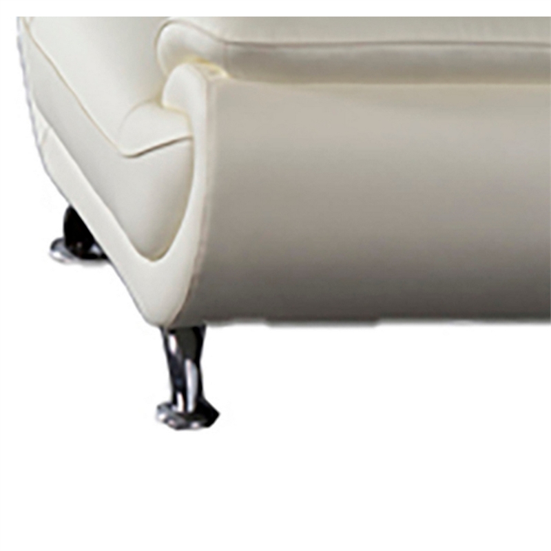 Olaf 50 Inch Sofa Chair- Tufted Ivory Faux Leather- Chrome Metal- Wood