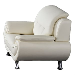 Olaf 50 Inch Sofa Chair- Tufted Ivory Faux Leather- Chrome Metal- Wood