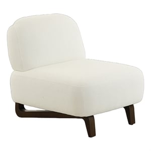 34 Inch Accent Chair- Armless- Softly Padded White Fabric- Solid Wood