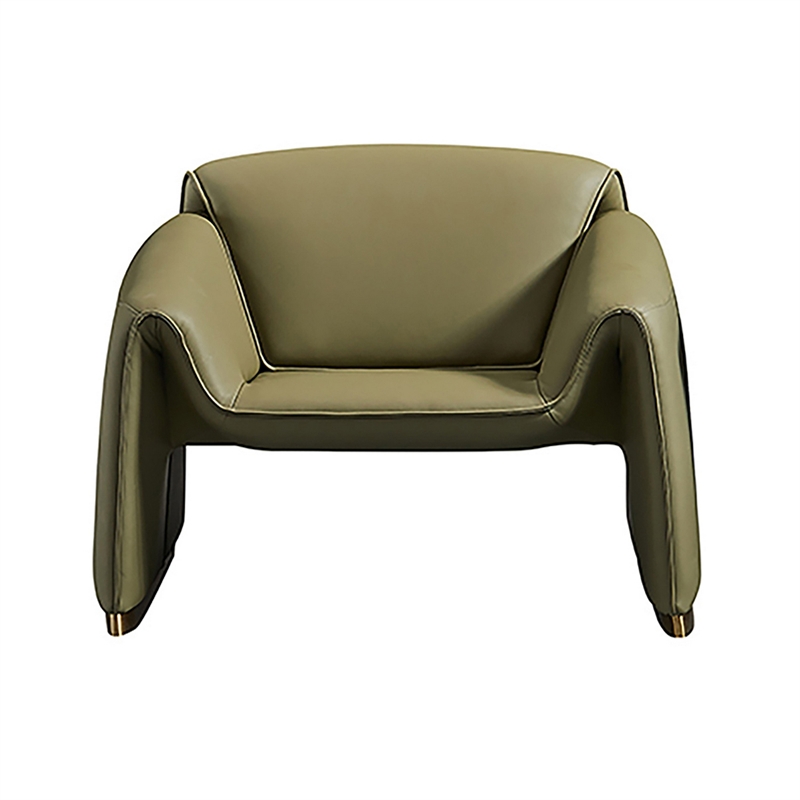 Hei 38 Inch Accent Chair- Green Real Leather Upholstery- Gold Metal Finish