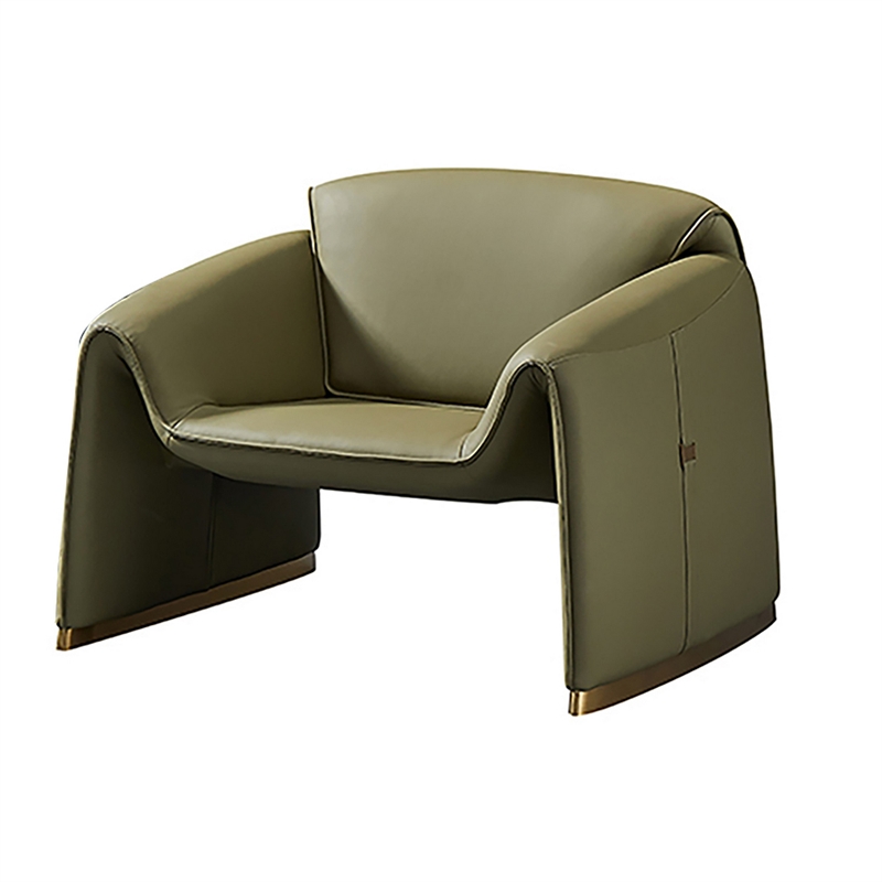 Hei 38 Inch Accent Chair- Green Real Leather Upholstery- Gold Metal Finish