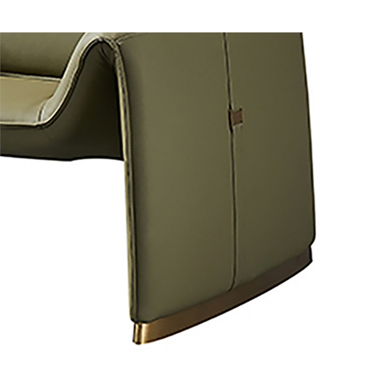 Hei 38 Inch Accent Chair- Green Real Leather Upholstery- Gold Metal Finish