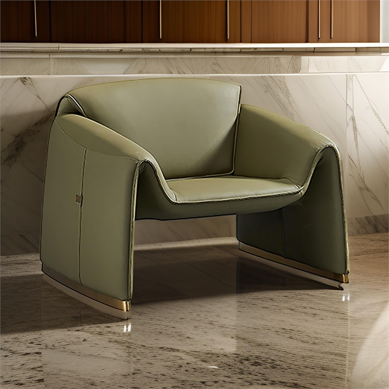 Hei 38 Inch Accent Chair- Green Real Leather Upholstery- Gold Metal Finish