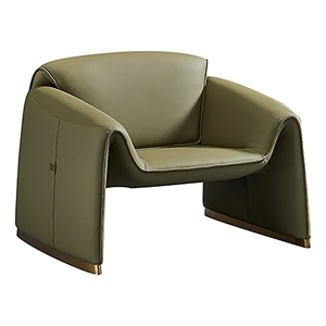 Hei 38 Inch Accent Chair- Green Real Leather Upholstery- Gold Metal Finish