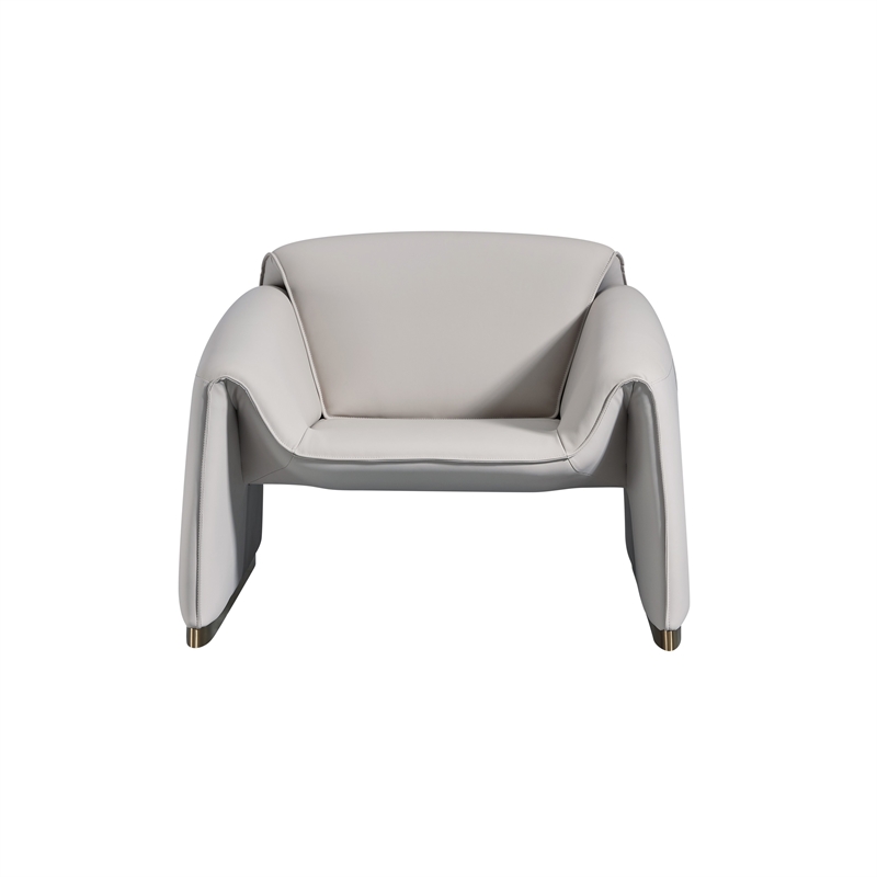 Hei 38 Inch Accent Chair- Gray Real Leather Upholstery- Gold Metal Finish
