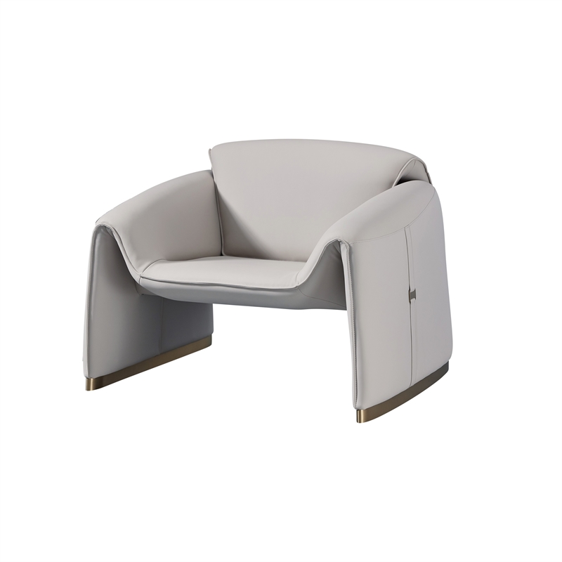 Hei 38 Inch Accent Chair- Gray Real Leather Upholstery- Gold Metal Finish